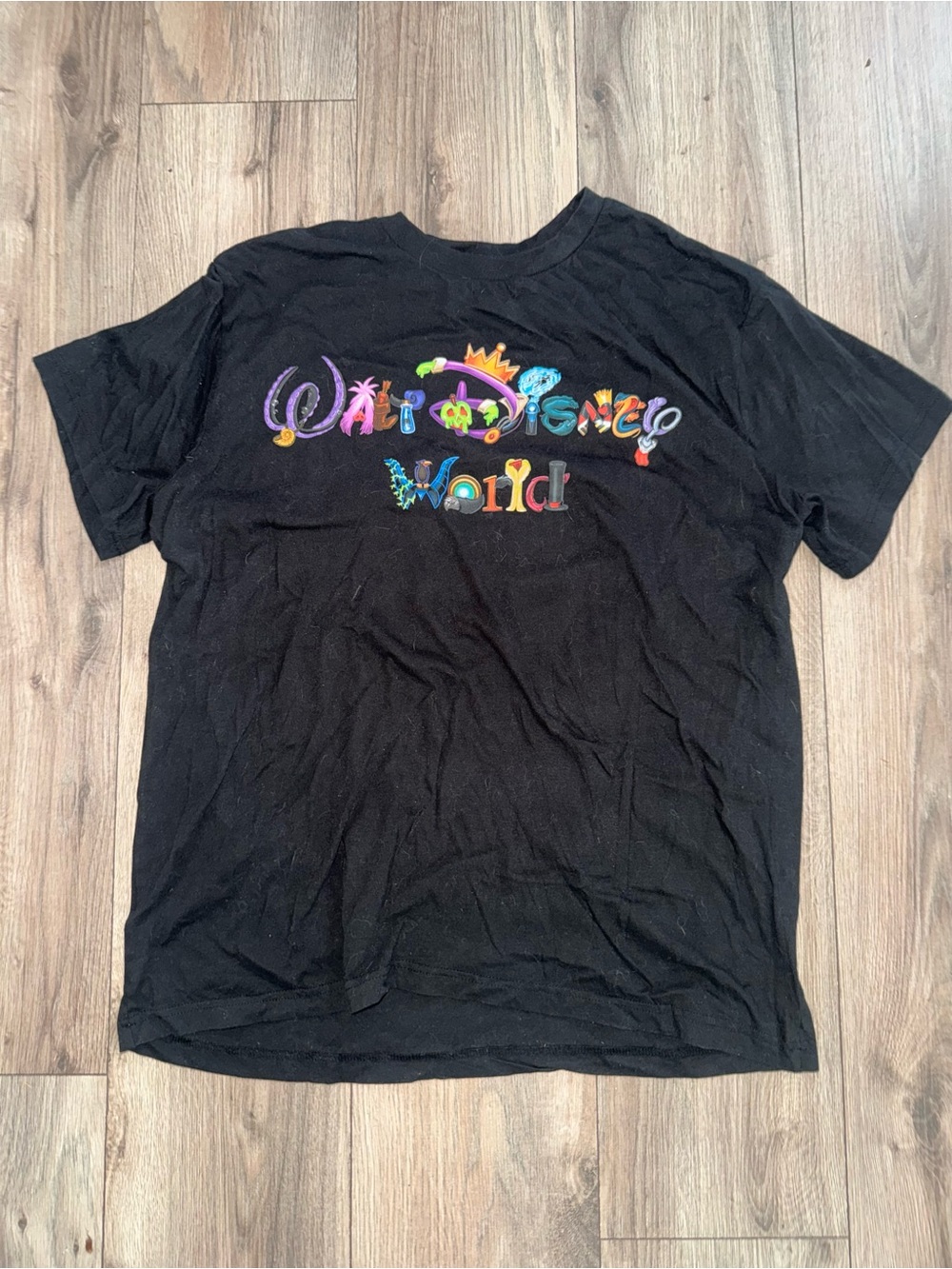 Disney Black Kids Short Sleeve Tee with Multicolor Walt Disney World Logo